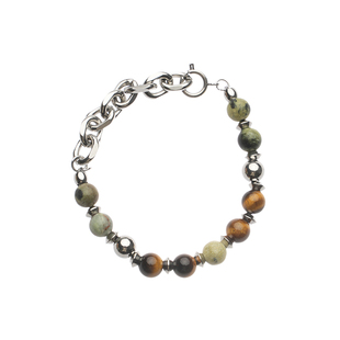 GuangYu新中式拼色串珠手链男复古虎眼石手串钛钢小众设计配饰潮