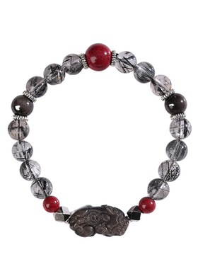 吉饰坊貔貅黑发晶黑曜石手链黑发晶手串朱砂手链吸金手串手链手串