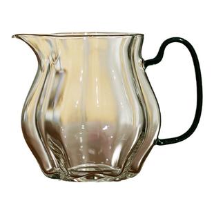 玻璃瓜棱高硼硅公道杯带把分茶器花型茶海绿茶泡茶器茶具器皿