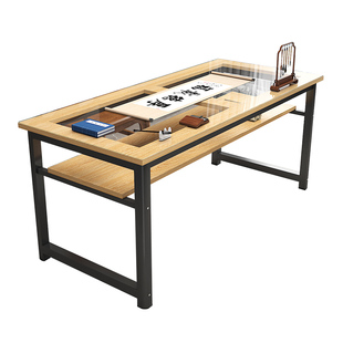 钢化玻璃书法桌双层毛笔书桌台绘画桌禅意条桌子培训学习桌电脑桌