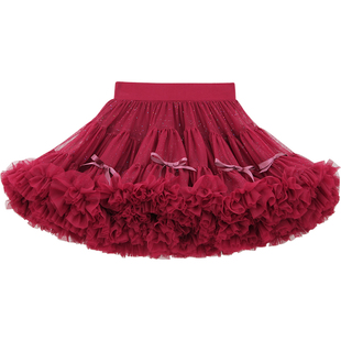 女童tutu裙秋装2025新款洋气小女孩红色半身裙儿童网纱蓬蓬公主裙
