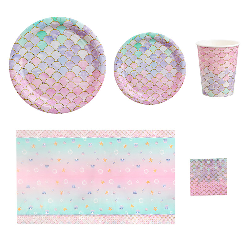 美人鱼主题 儿童生日餐具一次性用品 甜品台布置摆件蛋糕餐盘套装