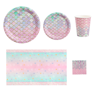 美人鱼主题 儿童生日餐具一次性用品 甜品台布置摆件蛋糕餐盘套装