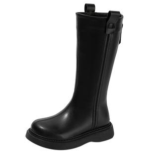 红蜻蜓儿童靴子女童长筒靴2025新款冬季女孩皮靴加绒高筒棉靴