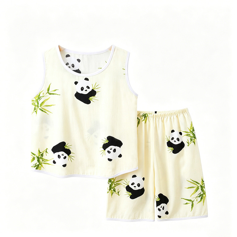 夏季儿童棉绸人造棉家居服套装