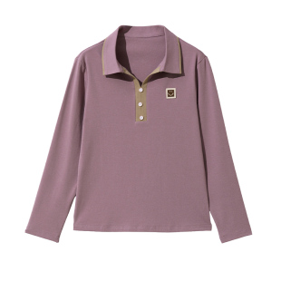 50多岁妈妈春装洋气上衣有领纯棉长袖t恤女中老年宽松大码打底衫