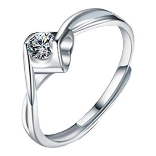 S925纯银天使之吻戒指女爱心经典扭臂钻戒简约1克拉镶钻开口可调
