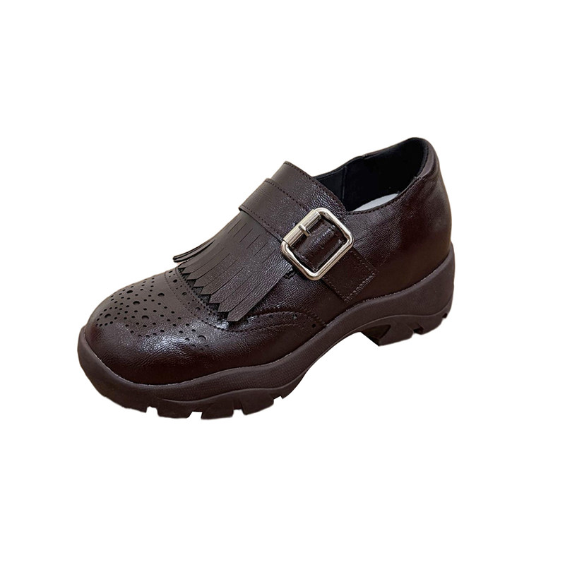 英伦风布洛克鞋2026春款女小码内增高百搭厚底皮带扣小皮鞋单鞋