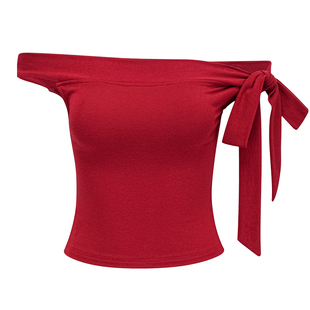 Go Girl Go 欧美风性感一字领绑带修身T恤女夏季短款辣妹上衣