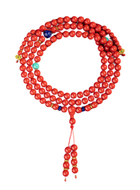 九华山文创天然朱砂多圈项链女本命年转运财通四海高纯度富贵长红