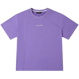 YKYB黄子韬简约T恤美式复古2024夏季新款半袖潮落肩拼接宽松短袖