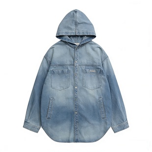 初原家女士宽松版衬衣女款牛仔复古衬衫长款春秋款纯棉prank