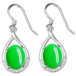 diy耳饰配件S925纯银耳环空托椭圆形镶嵌翡翠绿松石耳坠银托 8*10