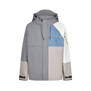 速写男装春秋新款夹克连帽拒水色块撞色拼接简约宽松休闲潮流外套