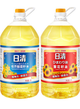 日清油组合低芥酸菜籽油葵花油5L大桶少油烟耐煎炸实惠家庭装