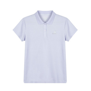 特步短袖女夏季宽松翻领体恤透气速干运动T恤休闲蓝色女士polo衫