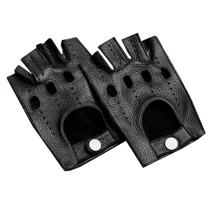 男士真皮半指摩托车开车骑行哈雷原创鹿皮露指手套耐磨皮手套冬季