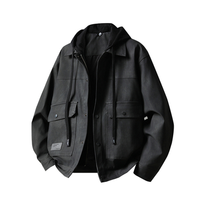 马克华菲秋季可拆连帽皮衣夹克男