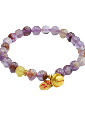 天然紫幽灵手串琥珀铃铛手链古风男女士气质简约饰品情侣闺蜜礼物