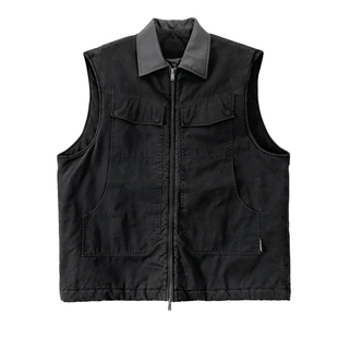 Aurocean 复古水洗黑棉服马甲 重磅珠帆宽版廓形夹棉外套