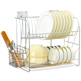 维度空间304不锈钢一体双层壁挂碗架沥水架厨房置物架 挂墙碗碟架