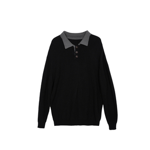 Hualun秋冬肌理感polo领针织衫男翻领套头毛衣男装韩版慵懒风上衣