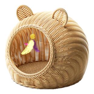 柒哦猫窝四季通用夏季可水洗藤编猫窝半封闭式猫咪睡窝幼猫安全感