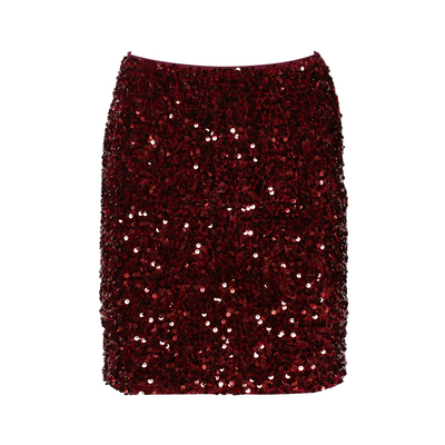 DPLAY【惠品】2025年秋季红色半身裙女时尚复古短亮片半裙短裙