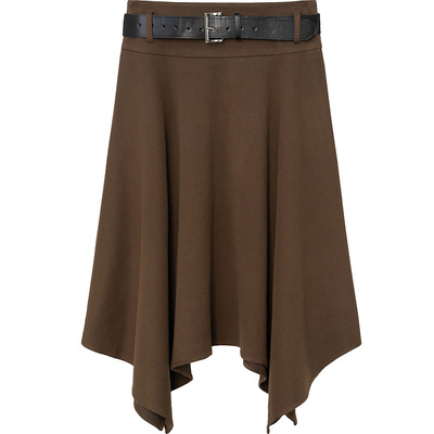 设计感高腰不规则毛呢半身中长裙