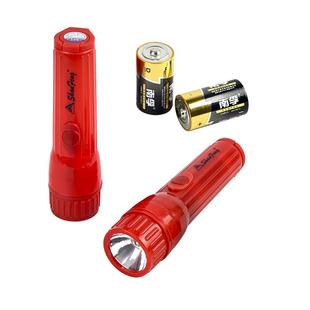 普通1号电池大手电筒红色全塑超轻高亮长续航led白光应急外出照明