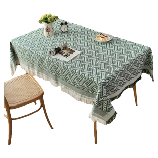 东柏家 ins风法式棉麻日式纯色蕾丝桌布茶几布高级感长桌布餐桌布