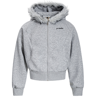 OV原创美式复古毛领设计拉链外套女秋季宽松休闲短款开衫连帽卫衣