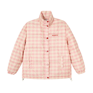 WhyBerry 23AW“奶油华夫饼”粉色格子羽绒服保暖外套白鸭绒内里