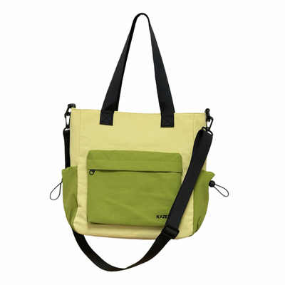 复古黄拼蓝斜挎包补课手提袋