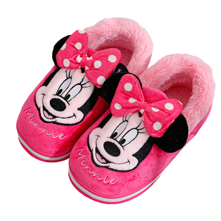 迪士尼卡通米妮可爱棉拖鞋男女中童冬季居家保暖加厚学生毛绒棉鞋