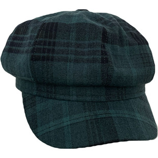 贝雷帽女秋冬款英伦复古格子八角帽薄款海军帽子百搭显脸小报童帽