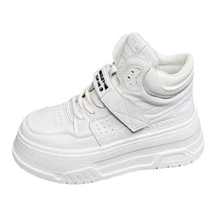 真皮高帮鞋女款2025秋冬新款爆款板鞋厚底松糕加绒休闲小白鞋棉鞋