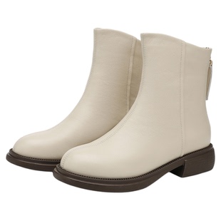 星期六真皮马丁靴女羊皮短靴2025新款秋冬季加绒软皮软底妈妈皮鞋