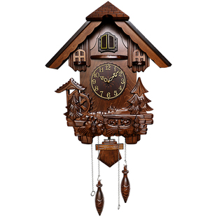 汉时创意实木布谷鸟挂钟光控报时摆钟客厅静音时钟个性咕咕钟HP25