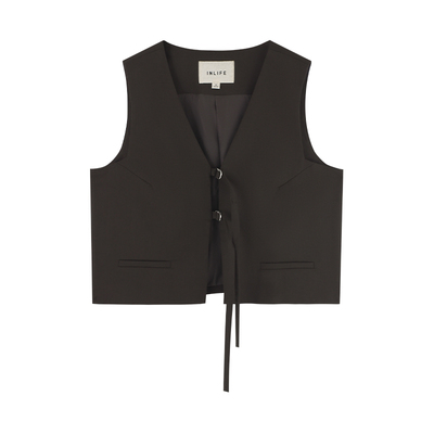 伊纳芙时髦洋气短款V领西装马甲