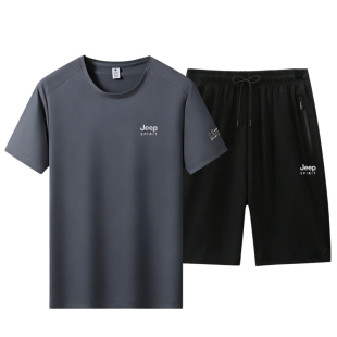 吉普冰丝运动套装男夏季薄款大码中年爸爸夏装速干休闲运动服男款