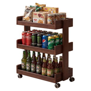 实木推车置物架客厅水果零食陈列架厨房蔬菜收纳可移动多格展示架