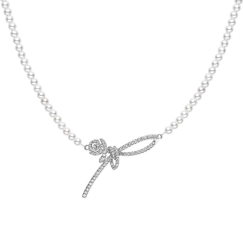HEFANG何方珠宝玫瑰丝带项链轻奢优雅气质锁骨链颈链生日礼物