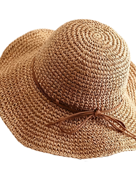 夏季手工编织镂空大檐草帽女
