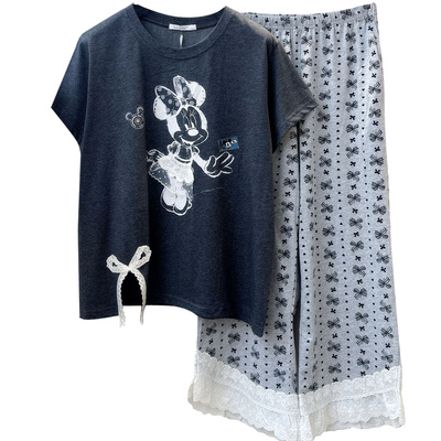 夏季女短袖开叉米奇家居服套装