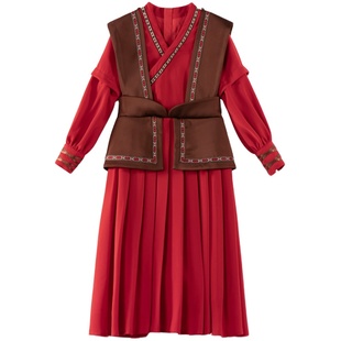 丢手绢原创穆桂英襦裙汉服女童连衣裙国风古装舞台拍照表演服