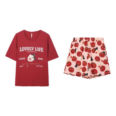 安之伴【巨凉感】纯棉睡衣女夏季新款本命年红色短袖可外穿家居服