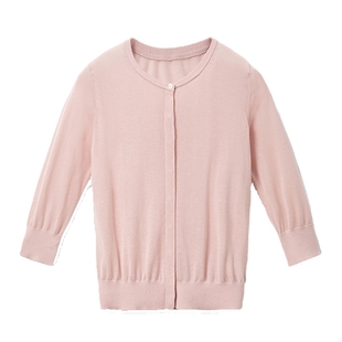 浅秋针织衫短款上衣女士薄款外套凉感钉扣纯色百搭开衫外搭春夏季