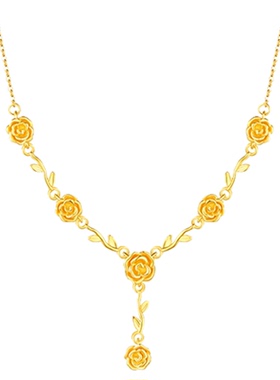 玫瑰花梦境黄金色项链女高级感