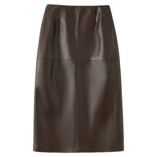 FANLE STUDIOS蛋白皮超纤PU哑光高腰拼接小A字皮裙中长款半身裙
